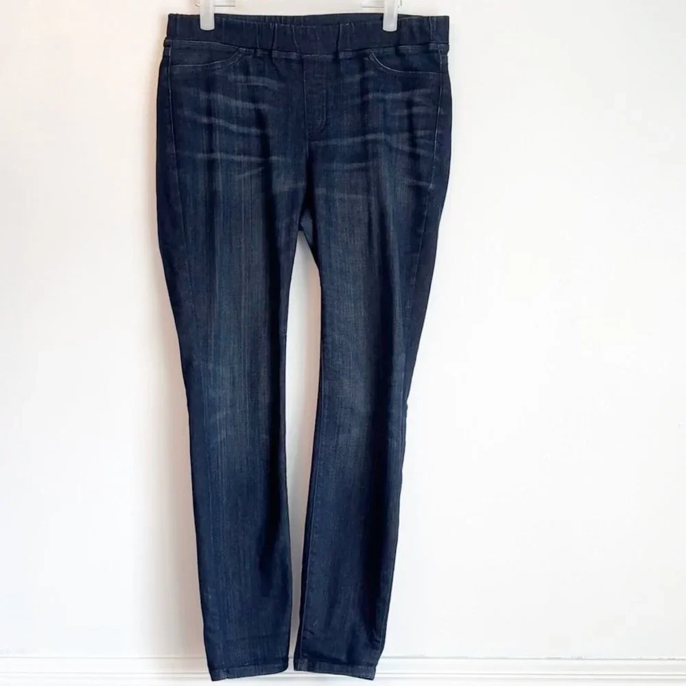 Eileen Fisher Pull On Pants Small Dark Blue Wash Organic Cotton Elastic Waist